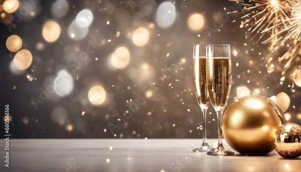 Obraz A glamorous New Year's Eve party champagne glasses for a midnight toast