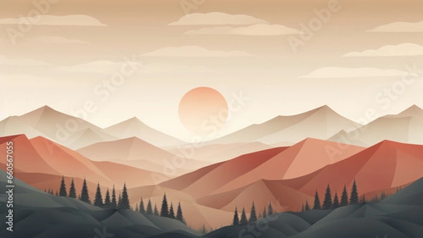 Fototapeta Simple Geometric Landscape with Muted Colors