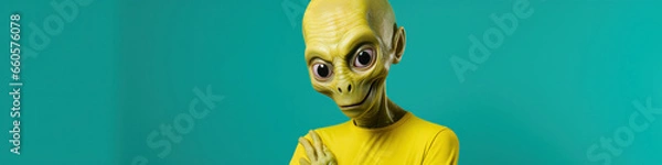 Fototapeta Image of an alien. Humanoid from an other planet portrait on studio background.