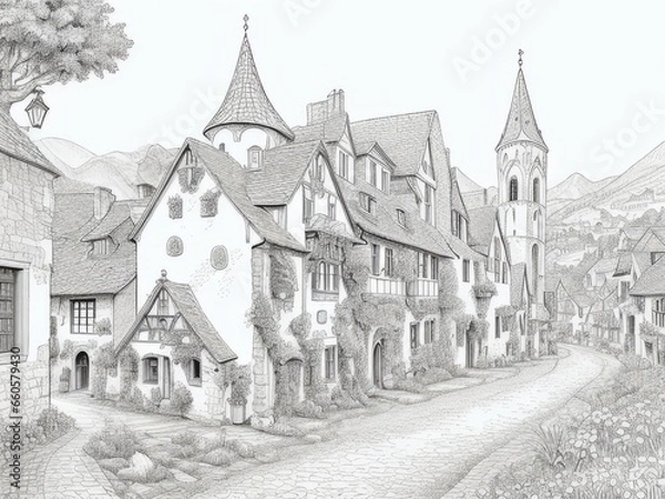 Obraz sketch art cartoon castle in the snow