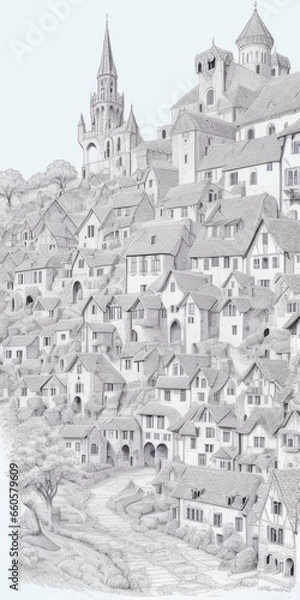 Obraz sketch art cartoon building illustration