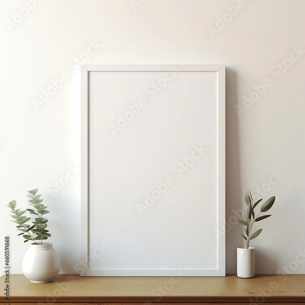 Fototapeta a realistic blank photo frame hanging on a wall created with Generative Ai
