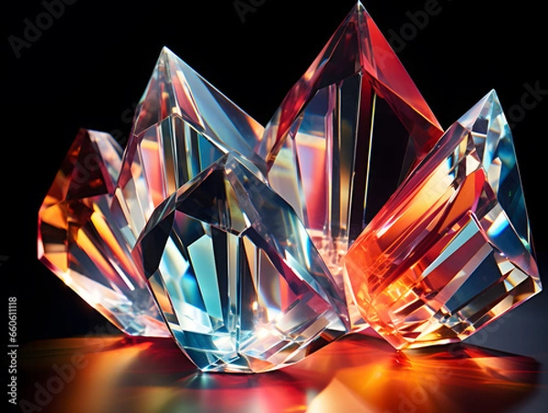 Fototapeta Crystalline forms refract vibrant prisms in kaleidoscopic abstract