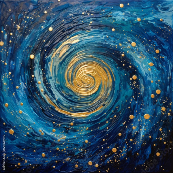 Obraz Abstract blue and gold painted vortex background