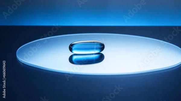 Obraz A blue pill on a reflective surface