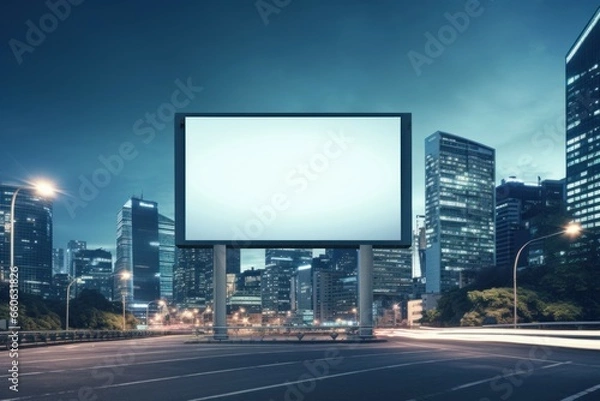 Fototapeta Innovative Modern city building billboard wall. Empty screen. Generate Ai