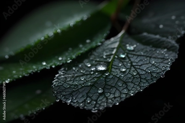 Fototapeta Emerald Elegance A Dew-Kissed Leaf - Generative AI Edition




