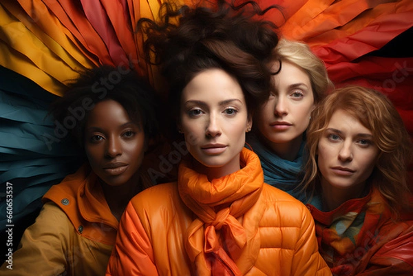 Fototapeta Vibrant portrays of women from different cultures & backgrounds united their commitment to end violence for International Day for the Elimination of Violence against Women, 25th November