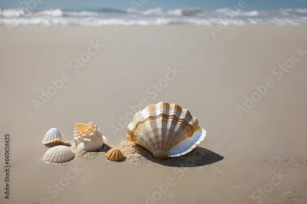 Fototapeta Seashore Serenity The Grace of a Single Seashell - Generative AI Edition




