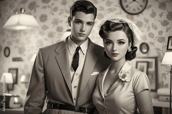 Fototapeta Nostalgic Love A 1950s Styled Couple - Generative AI Edition





