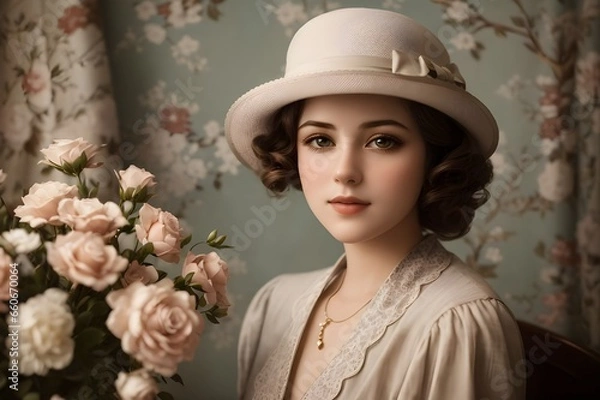 Fototapeta Vintage Elegance An Antique-Style Portrait from the Early 20th Century - Generative AI Edition




