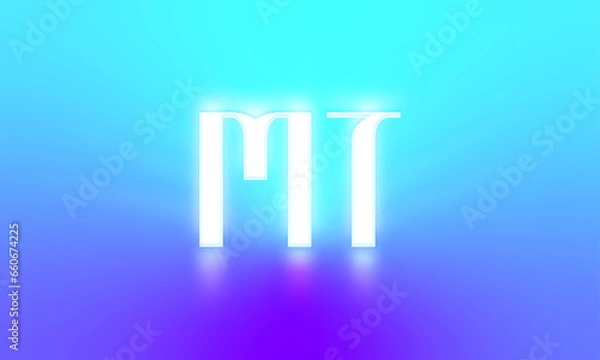 Fototapeta Glowing letters initials reflections rays of light turquoise background