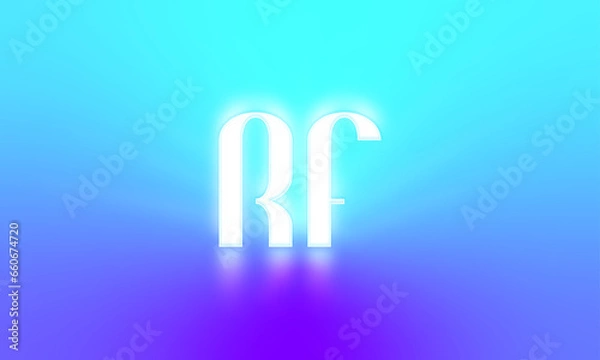 Fototapeta Glowing letters initials reflections rays of light turquoise background
