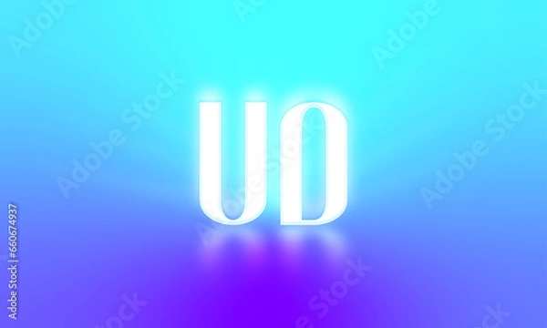 Fototapeta glowing letters initials reflections rays of light turquoise background