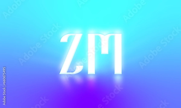 Fototapeta glowing letters initials reflections rays of light turquoise background