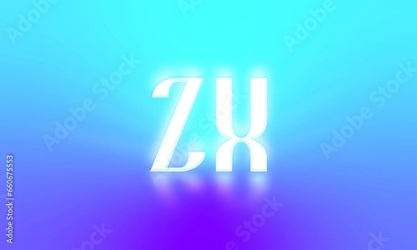 Fototapeta glowing letters initials reflections rays of light turquoise background