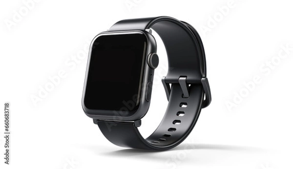 Fototapeta wrist smart watch mockup with black strap, png file of isolated cutout object with shadow on transparent background.