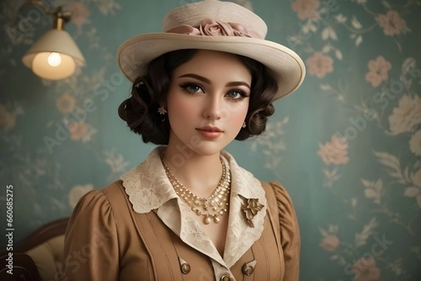 Fototapeta Nostalgic Elegance Vintage Portrait - Generative AI Edition




