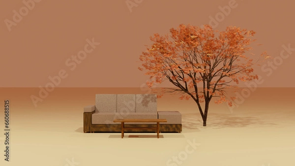 Obraz 秋のインテリアイメージ　ソファと紅葉