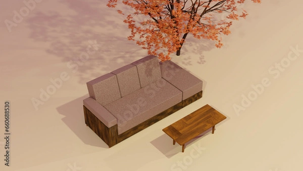 Obraz 秋のインテリアイメージ　ソファと紅葉