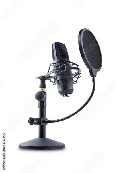 Obraz Black microphone on a white isolated background