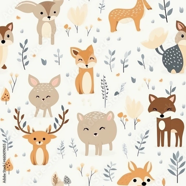 Fototapeta seamless pattern with animals, Generative AI 