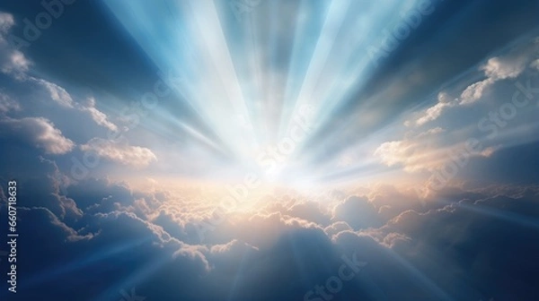 Obraz The sunlight glistens through the clouds, creating a ray of hope and symbolizing the presence of a higher power.