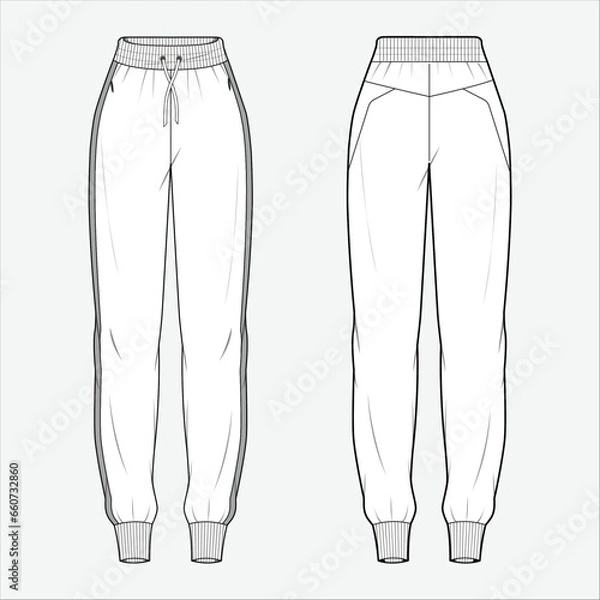 Fototapeta  Women's illustration of joggers, Fashion Flat Sketch Vector Illustration, CAD, Technical Drawing, Flat Drawing, Template, Mockup.