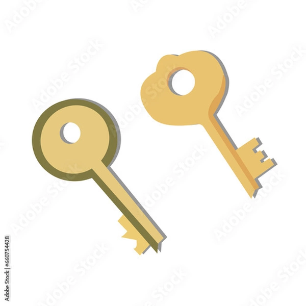 Fototapeta Gold and Silver Keys on the Ring. Set of Hand Drawn Vintage Keys, Wedding and Valentine Day Symbols. Isolated Vector Illustration,Realistic key collection,