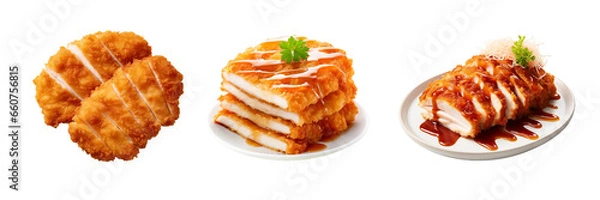 Obraz Tonkatsu, top view, transparent background, isolated image, generative AI
