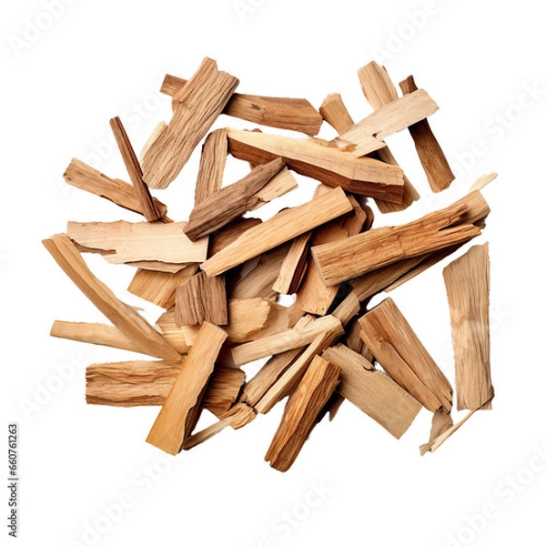 Obraz Splintered wood pieces, transparent background, isolated image, generative AI
