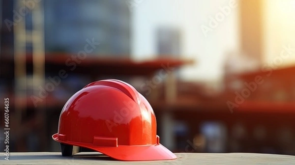 Obraz red hard hat on a construction site
