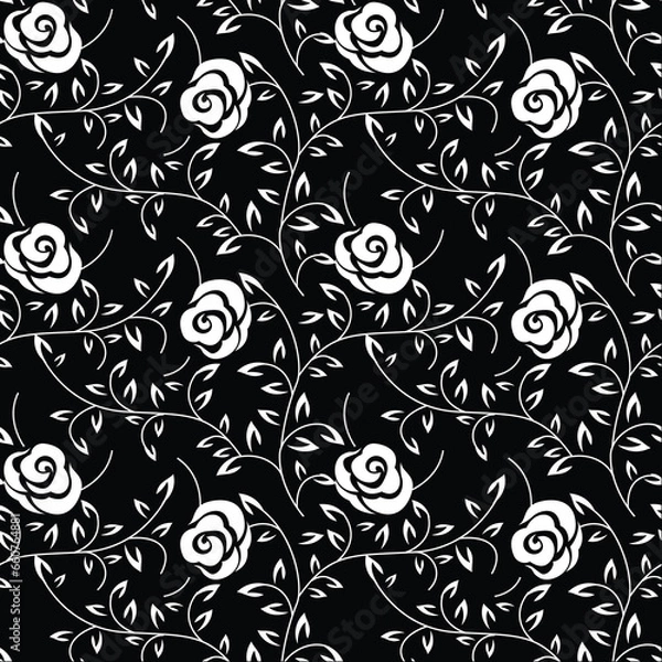 Fototapeta seamless vector flower design pattern on black background