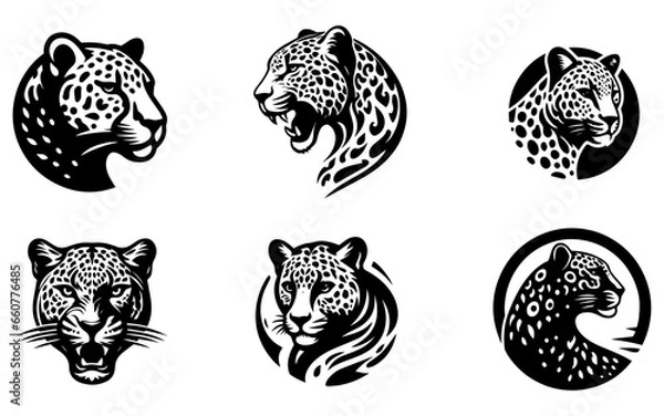 Fototapeta Leopard logo vector illustration black color white background