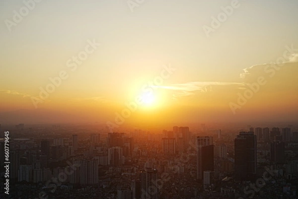 Fototapeta Aerial View of Hanoi City from Top of Hanoi, Rooftop Bar, at Lotte Hotel Hanoi in Vietnam - ベトナム ハノイ 全景