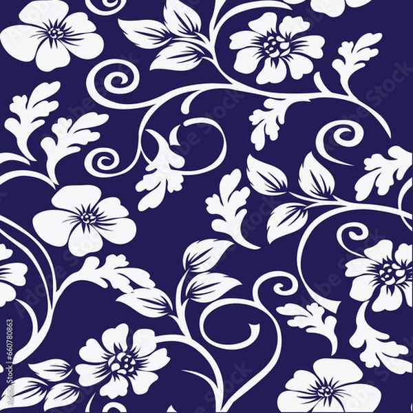 Fototapeta seamless vector flower design pattern on navy background