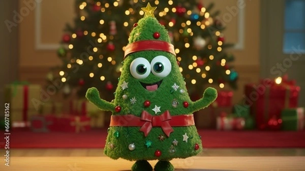 Fototapeta 笑っているクリスマスツリーのキャラクター