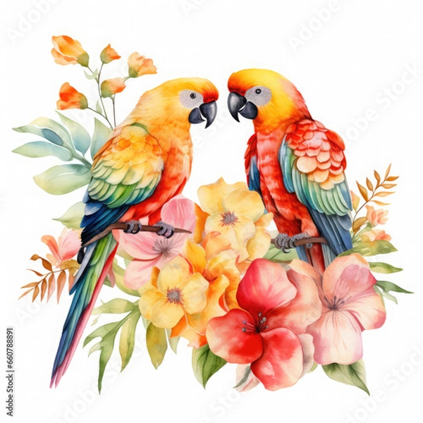 Fototapeta Parrot flower and fruit Illustration, Generative Ai