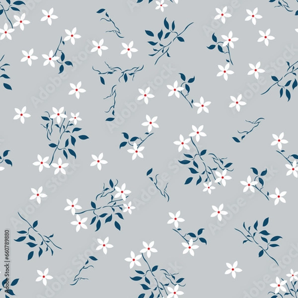 Fototapeta seamless vector flower design pattern on blue background