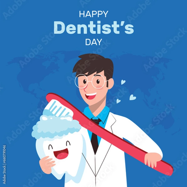 Obraz Hand drawn Flat national dentist's day illustration