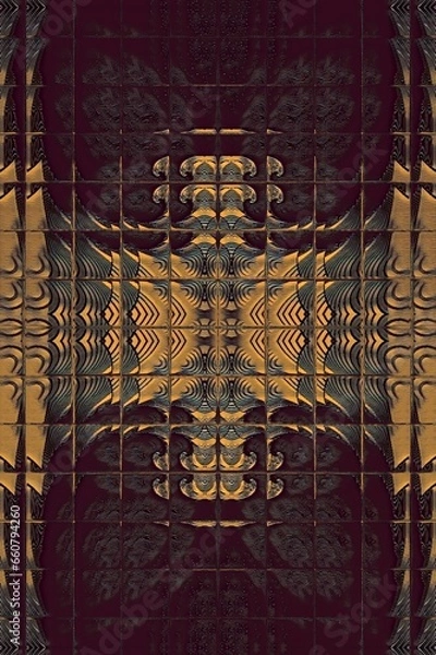 Fototapeta rusty copper bronze and dark textured grey metallic sci-fi design on a dark brown background art-deco style
