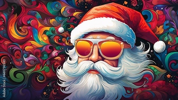 Obraz サングラスをかけたサイケデリックなサンタクロース