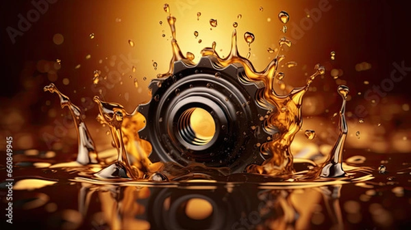 Fototapeta Automotive, Oil wave splashing in car engine with lubricant oil. Concept of lubricate motor oil and gears for engine.