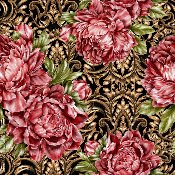 Fototapeta Beautiful seamless pattern with floral background.