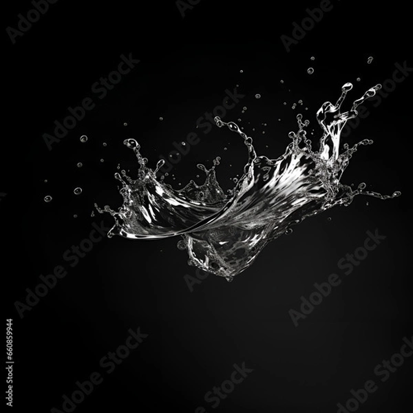 Fototapeta water splash isolated on black water, splash, liquid, drop, bubble, abstract, blue, drink, splashing, wave, clean, nature, white, wet, transparent