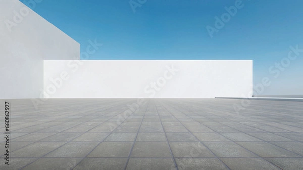 Fototapeta 3d render of abstract futuristic architecture with empty concrete floor. Scene for car presentation.