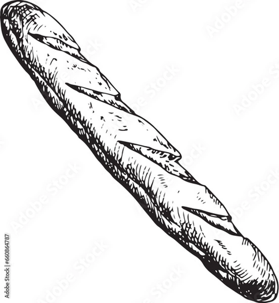 Fototapeta Vector graphic illustration of baguette . Black and white sketch on a white background. Suitable for logo, bakery design, wrapping paper