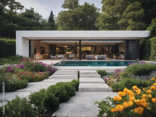 Fototapeta House in the garden. Generative AI