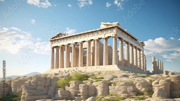 Obraz The Parthenon atop the Acropolis ultra realistic illustration - Generative AI.