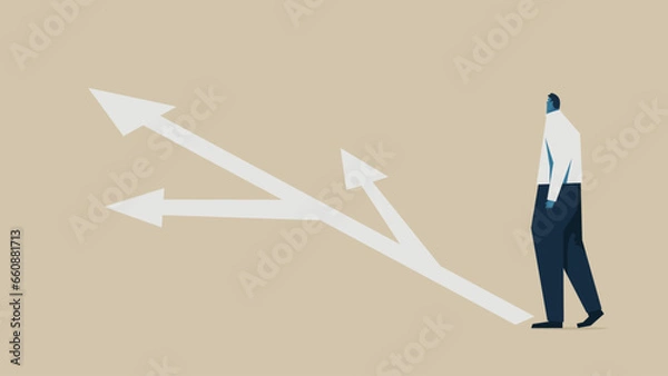 Fototapeta An office worker who decides the direction. His path is branched by multiple arrows.